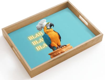 Dienblad hout 40x30 cm - Schootdienblad - Papegaai - Koksmuts - Quote - Neon - Borrelplank rechthoek - Plateau dienbladen