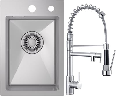 CECIPA max Spoelbak 30x45cm - Spoelbak Keuken RVS - Spoelbakken Keuken Met keukenkraan met uittrekbare uitloop - Wasbak Keuken - incl. Afvoerzeefje en Sifon