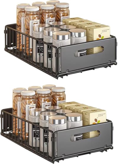 Keuken Opbergrek Set 2 Stuks - Uittrekbare Schuiflade Organizer - Kruiden- & Flessenrek - Klein