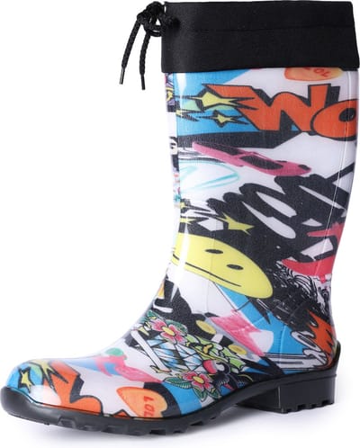 Ladeheid Dames Regenlaarzen - Rubberen Laarzen met manchet Waterdichte - PVC - LA-LMG-879-Aspen - Krant - 37