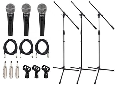 SubZero SZM-11S Dynamic Vocal Microphone with Switch, 3 Boom Stand Pack