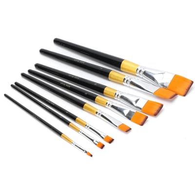 8 stuks verfkwastenset nylon haar platte punt tekenaccessoire voor acryl aquarel black
