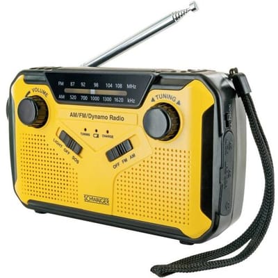 Schwaiger Outdoorradio VHF (FM), AM, FM Handslinger, Zonnepaneel, Spatwaterbestendig, Stofvast, Zaklamp Geel, Zwart