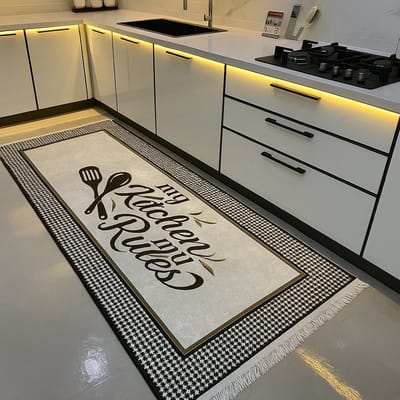 Mevaz - Keukenloper My Kitchen My Rules - beige/black - 80x200 cm - Vloerkleed - Keuken Tapijt - Keukenmat - Loper Tapijt - Loper Vloerkleed