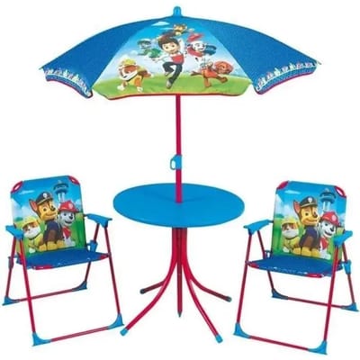 FUN HOUSE PAW PATROL tuinmeubelset - 1 tafel 46 x Ø46 cm, 2 stoelen 53 x B.38,5 x D.37,5 cm en 1 parasol H.125 x Ø100 cm