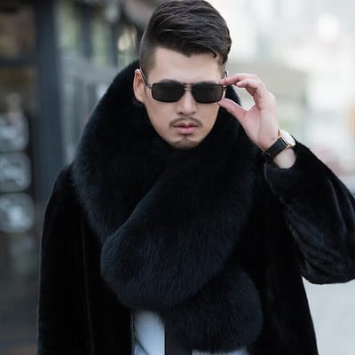 Heren Bont Sjaal Warm In De Winter Verdikte Imitatie Bont Kraag Oversized Vossenbont Sjaal Geheel Leer Zilvervos gray