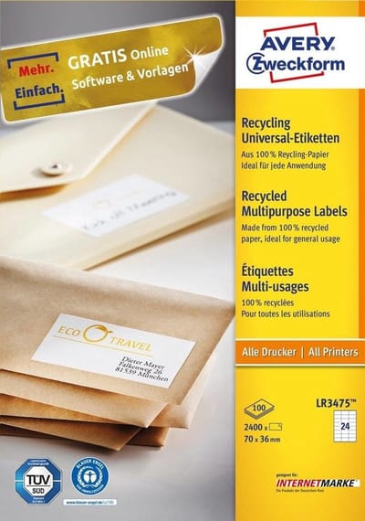 Avery printeretiketten Recycled universele etiketten, 70 x 36mm