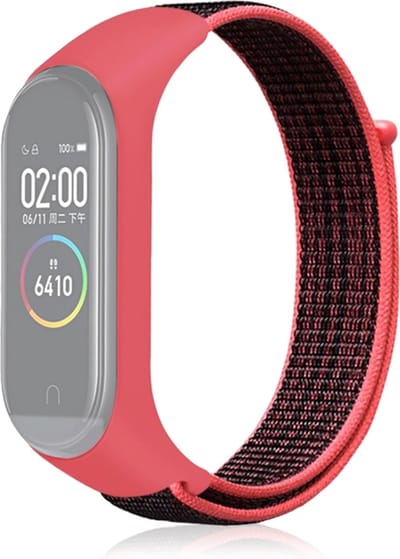 Nylon bandje - geschikt voor Xiaomi Mi Band 3 / Mi Band 4 / Mi Band 5 / Mi Band 6 - zwart-rood