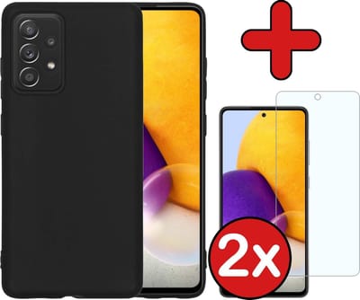 Hoesje - Met 2x Screenprotector - Geschikt voor Samsung Galaxy A72 - Sterk & Shockproof - Telefoon Hoes - Back Cover - Siliconen Case - Telefoonhoes - Zwart