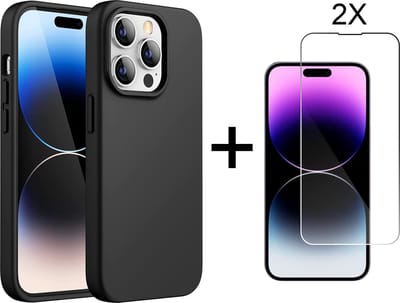 Hoesje geschikt voor iPhone 14 Pro Max Back Cover Hoesje - Mat Zwarte TPU case met 2X iPhone 14 Screenprotector - EPICMOBILE