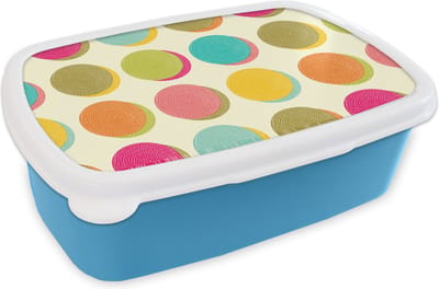 Broodtrommel Blauw - Lunchbox - Brooddoos - Retro - Bohemian - Patroon - Stippen - 18x12x6 cm - Kinderen - Jongen