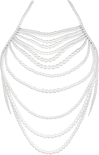 Parels Sjaal - Schouderketting - Feestelijke Outfit - Verstelbare Maat - Past tot 75kg - Wit