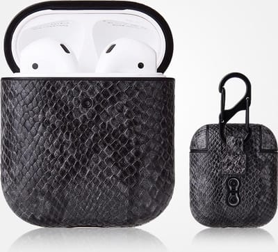 AirPods hoesjes van By Qubix - AirPods 1/2 hoesje PU Leer Slangenleer - Grijs Airpods Case Hoesje voor Airpods Airpods 1 Airpods 2 Hoes