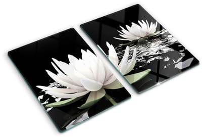 Tulup Glazen Snijplank - Wit Waterlelies UV Gelaagd Glas Serveerplank - SET van 2 STUKS 40 x 52 cm - Snijplanken van Glas-Serveerplanken van glas-Serveerplanken van glas-Anti-Slip Snijplanken-Keukenbenodigdheden