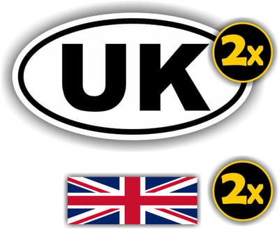 Jerma - UK - vlag - Auto -Sticker - 2x ovaal 13x7 cm - 2st 7x2.5 cm - Vinyl - Zelfklevend - Duurzaam