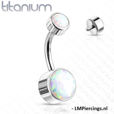 Piercing titanium dubbel opal wit - LMPiercings