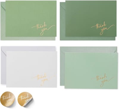 Bedankkaarten met Goudfolie - 40 stuks 12x7 cm met Enveloppen en Stickers - Gestandaardiseerd Oppervlak - Groen
