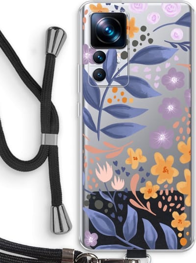 Case Company® - Hoesje met koord geschikt voor Xiaomi 12T hoesje met Koord - Flowers with blue leaves - Telefoonhoesje met Zwart Koord - Bescherming aan alle Kanten en Over de Schermrand