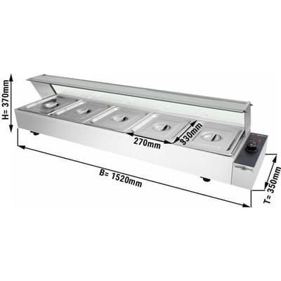 GGM Gastro Elektro Aufsatz-Bain-Marie mit Glas Hygieneschutz - 1,8 kW - 5x GN 1/2 Zilver