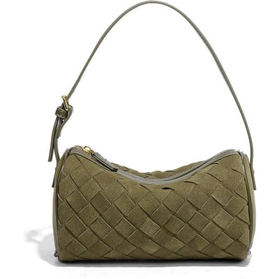 Zandgestraalde Leren Handgeweven Tas, Licht Luxe Niche Enkelschouder Okseltas, Veelzijdig Handgedragen, Trendy Crossbody Kussentas gray