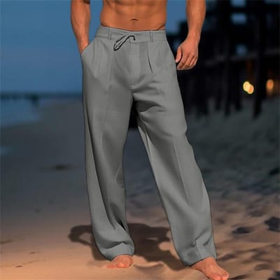 Casual broek voor heren, broek, katoen, linnen, losse, rechte casual broek, Stranden voor heren, vakantie XXL donkergrijze kleur