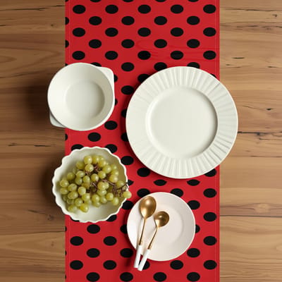 ABAKUHAUS Rood-Zwart tafelloper – 40x225 cm – Polyester, digitaaldruk