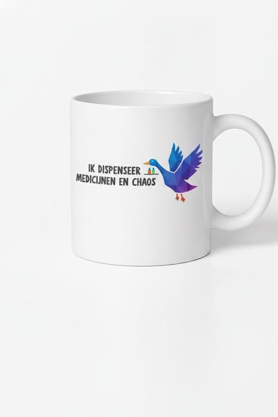 Mok Ik Dispenseer Medicijnen en Chaos – Cadeau Verpleegkundige Apotheek – Wit – Keramiek 330 ml