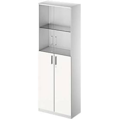 Schäfer Shop Genius Combikast TETRIS SOLID, 6 ordnerhoogten, glazen deuren en vleugeldeuren, B 800 mm, afsluitbaar, glas/wit/blank aluminium