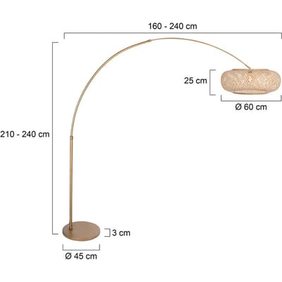 Vloerlamp Bronskleurig Sparkled Light 4309BR - Klassieke Verlichting van Bamboe met Kantelbare E27 Fitting, In Hoogte Verstelbaar (210-240cm) en Voetschakelaar