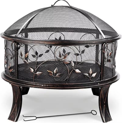 Vuurkorf met vonkenbeschermer - Tuinbarbecue - Vuurschaal - Terrashaard - Rookbarbecue - Voor Buiten BBQ - Voor tuin, terras en winterverwarming - Retro tuinhaard inclusief poker- en houtskoolrooster - Ø71 cm