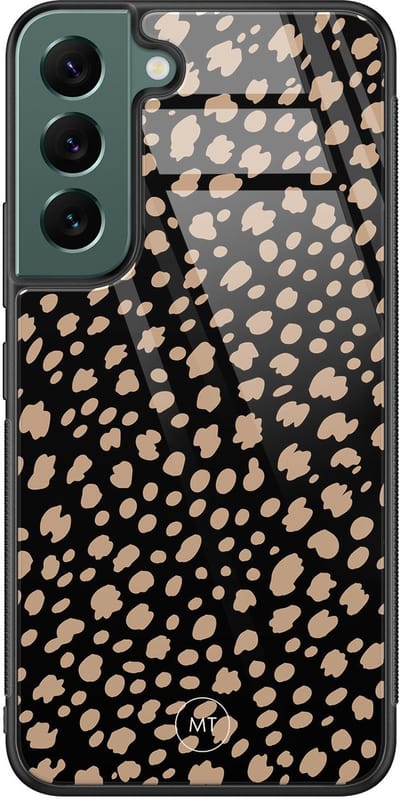 Hoesje geschikt voor Samsung Galaxy S22 - Savannah spots - Hard Case Zwart Back Cover - Gestipt - Zwart, Bruin - Mooie Telefoonhoesjes