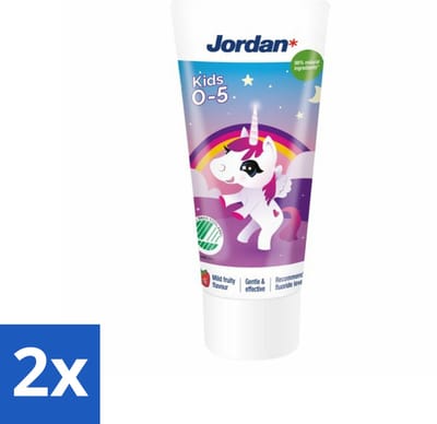 2 x Jordan Tandpasta Kids 0-5 jaar 50 ml - Tandpasta Voor Kinderen - Kindertandpasta - Melkgebit Beschermen - Gaatjes Voorkomen - Fluoride 1450 Ppm