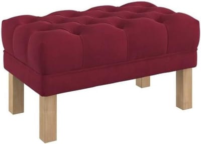 Zitbankje Gestoffeerd - Voetenbankje Slaapkamer - Extra Zitplaats Creëren - Knooptufting Design - 80 cm Breed - Wijnrood