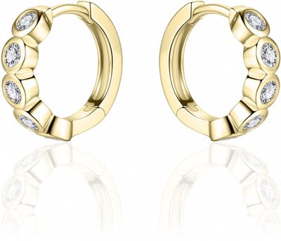 Jewels Inc. - Oorbellen - Oorringen gezet met Zirkonia Stenen in Gladomzetting - 16mmØ - 3mm Breed - Geelgoud Verguld Zilver 925