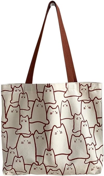 Kattenmodel Canvas Tote Bag - Zipper Bag, Herbruikbare Katoenen Shopper, Schattige Strandtas voor Vrouwen als Cadeau, Wit, Duurzaam en Stijlvol