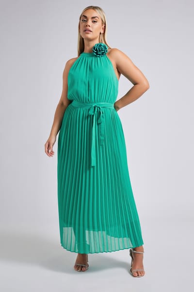 Yours London Geplooide Maxijurk Met Corsage In Groen Size 42