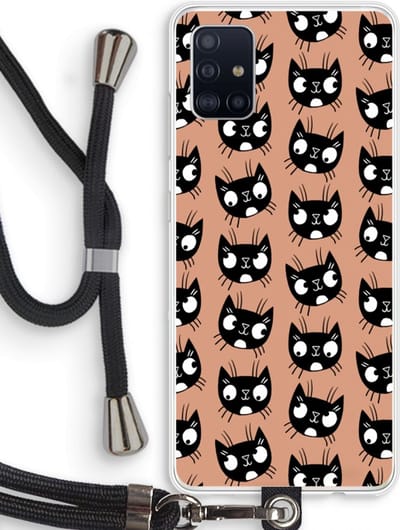 Case Company® - Hoesje met koord geschikt voor Samsung Galaxy A51 4G hoesje met Koord - Kat - Telefoonhoesje met Zwart Koord - Bescherming aan alle Kanten en Over de Schermrand