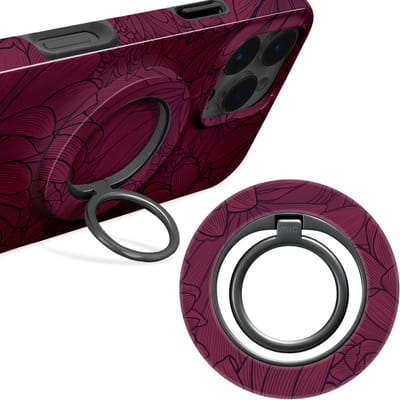 MIO by Mobilize Ring Holder - Universele MagSafe Ring Houder - Vinger Houder - MagSafe Standaard - 360° Draaibaar - Smartphone Grip - Met Plakbare MagSafe Ring - Berry Blooms