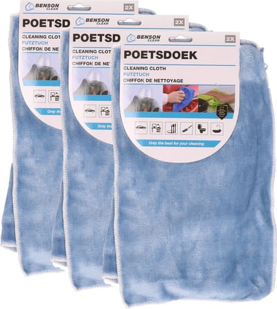 Benson Poetsdoek - 6x stuks - microvezel - extra zacht - 2 formaten - schoonmaken - schoonmaakdoekjes - dweil