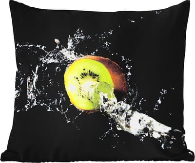 Tuinkussen - Kiwi - Fruit - Stilleven - Water - Zwart - 40x40 cm - Weerbestendig