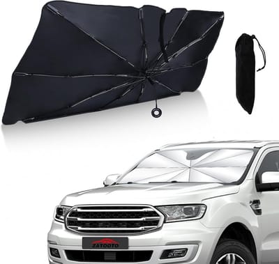 Famanu – Zonwering auto voorruit 150×82cm - upgrade voorruitparasol - zonwerende paraplu voor voorruiten - opvouwbaar - 150 x 82 cm