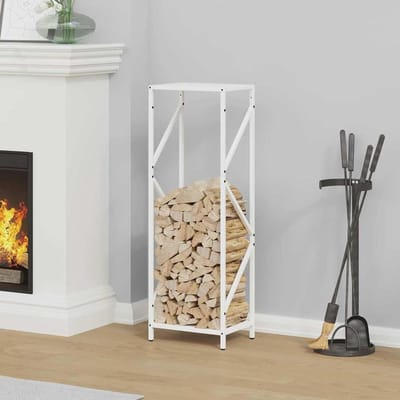 Gecheer 864324 Brandhoutrek wit, 34 x 25 x 100 cm, koudgewalst staal, haardhoutrek voor binnen en buiten, kampvuur, camping, reizen