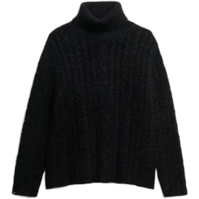 Superdry Kabeltrui met Rolkraag Black Grootte: 36