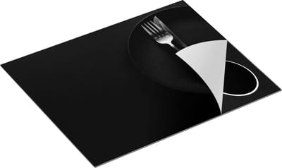 Chefcare Inductie Beschermer Gouden Bestek op een Zwarte Achtergrond - Zwart Wit - 65x50 cm - Afdekplaat Inductie - Kookplaat Beschermer - Inductie Mat