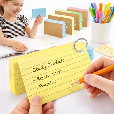 50 stuks Dubbelzijdige Indexkaarten – Gele Flashcards met Ring – 7,62 × 12,7 cm | Hoge Kwaliteit | Dubbelzijdig Gelinieerd | Ideaal voor Studie, School & Kantoor | Duurzaam & Kleurrijk