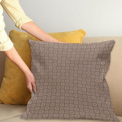 ABAKUHAUS Flora Kussenhoes – 40x40 cm – Dubbelzijdig bedrukt, Taupe-Perzik