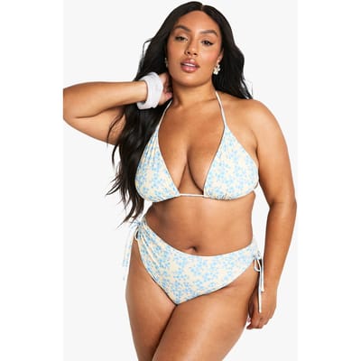 boohoo Dames Plus Ditsy Print Buikcontrole Hoge Taille Slip | Lemon | Maat: 22