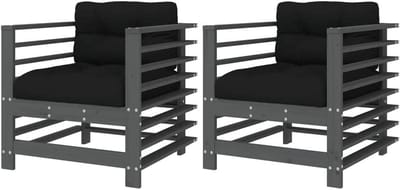vidaXL Tuinstoelen 2 st met kussens massief grenenhout grijs, stoel, terrasstoel, kampeerstoel, loungestoel, loungestoel tuin, tuin stoel