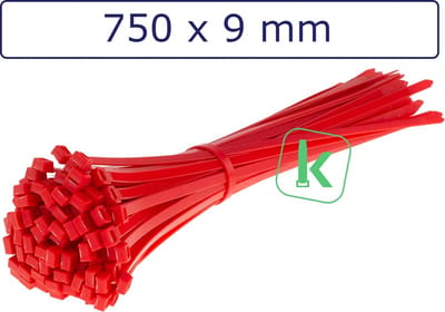 PRO-TIE® - Tyraps, kabelbinders 750 x 9 mm Rood (Zak 100 stuks) (tiewrap/tyrap/tie-wrap/bundelbandje/colsonbandje/)