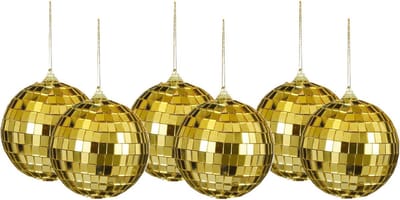 House of Seasons Discobal kerstballen - 6x st- goud - 8 cm - foam - spiegelbol